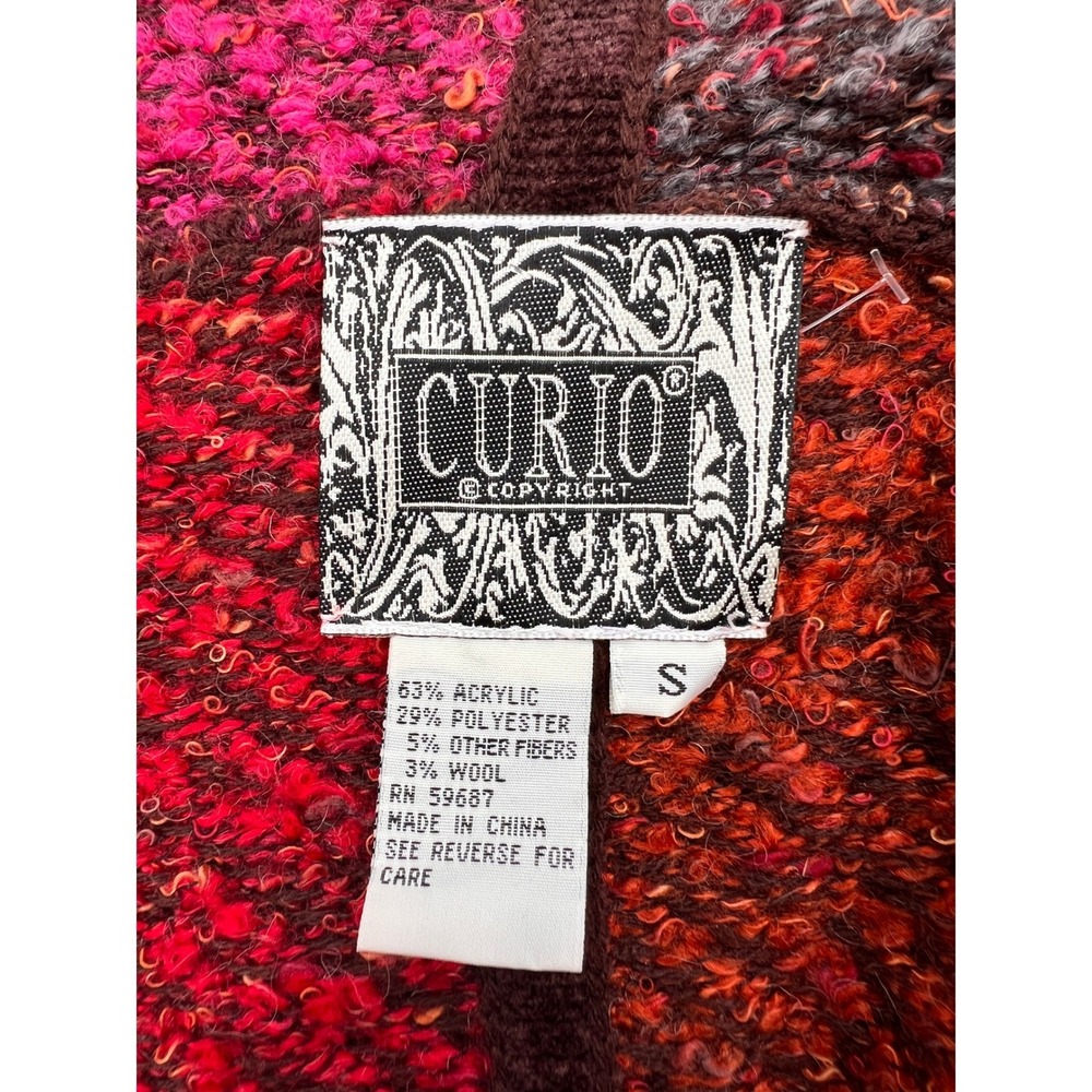 CURIO Patchwork Multicolor Knit Shawl Collar Card… - image 3